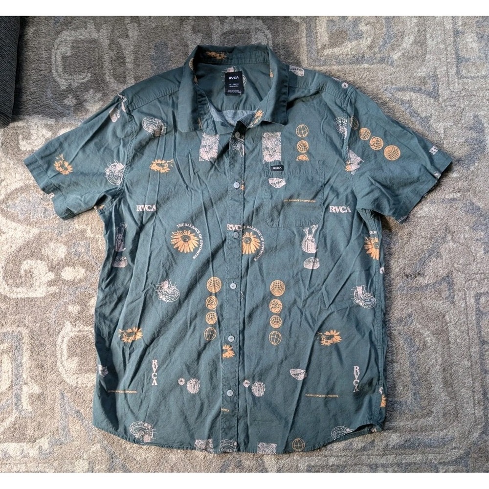 RVCA Men's XL Short Sleeve All Space Foral Button Up Shirt Regular Fit